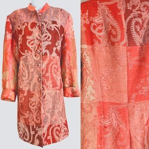 Anthropologie Moksha pink embroidered tapestry long wool jacket coat XLarge